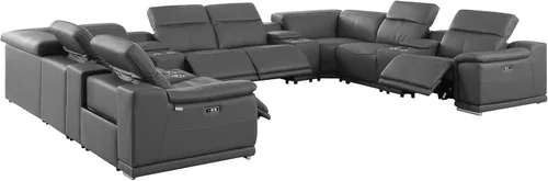 Vista 449 de BlackJack Furniture Venice - Sofá modular de cuero italiano de grano superior de 5 piezas con 3 reclinables eléctricos, reposacabezas ajustable