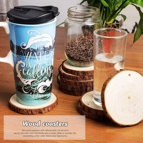 Vista 3 de 5ARTH Rebanadas de madera natural, 30 piezas de 2.7 a 3.1 pulgadas, kit de madera sin terminar preperforado con agujero, círculos de madera