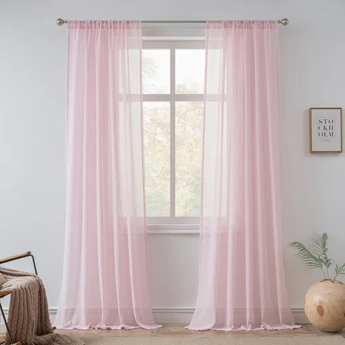 Vista 10 de FMFUNCTEX - Cortinas de lino transparentes para dormitorio, cortinas grises de 63 pulgadas de largo para sala de estar, cortinas de ventana mezcla