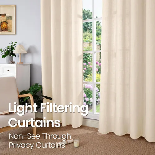 Vista 247 de BGment Cortinas de Lino Beige de 63 Pulgadas de Largo 2 Paneles - Tratamientos para Ventanas con Textura de Arpillera Filtrantes de Luz Cortinas B