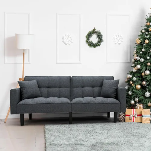 Vista 17 de AVAWING 74" Faux Leather Futon Sofa Bed with Adjustable Backrest 3 in 1 Convertible Futon Couch with 2 Square Pillows & Side Pockets Modern Loveseat