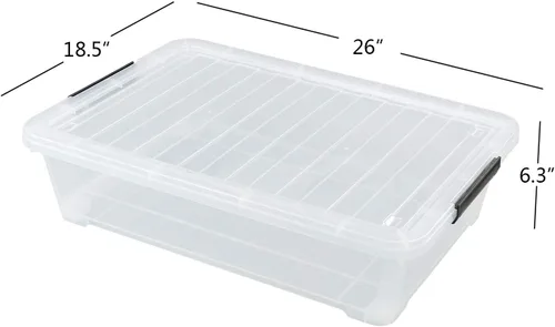 Vista 2 de Paquete de 3 cajas de almacenamiento de plástico para debajo de la cama, caja de almacenamiento apilable transparente de 40 cuartos de galón, caja