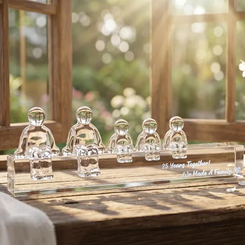 Ornalrist Regalos de boda número 25 en aniversario para esposa, 25 años juntos hicimos una familia, figuras de cristal, 25 aniversario de plata para