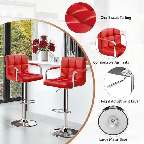 Vista 137 de Yaheetech - 4 taburetes de bar ajustables para mostrador de cocina, taburetes de bar/mostrador, silla de comedor giratoria hidráulica de piel Marrón