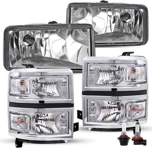 Vista 26 de JSBOYAT Conjunto de faros delanteros con luces antiniebla para Chevy Silverado 1500 2014-2015, camioneta, halógena, estilo OE, par de faros