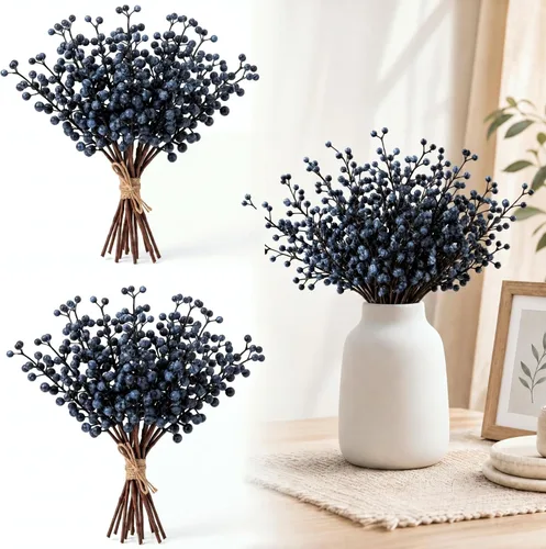 Crowye 40 piezas 30 cm de tallos de bayas artificiales con púas falsas, adornos de bayas sintéticas para manualidades DIY, decoración del hogar Azul