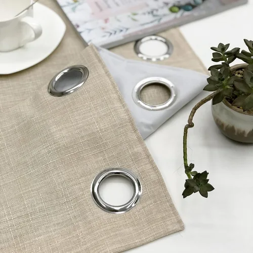 Vista 5 de always4u Cortinas 100% opacas con textura de lino, tejido casual, cortinas con aislamiento térmico para sala de estar, dormitorio, 2 paneles, beige