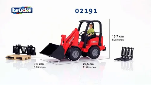 Vista 2 de Bruder Schaeffer Compact Loader 2034 - Vehículo de granja y construcción para juego de simulación realista, caja de arena o diversión al aire libre