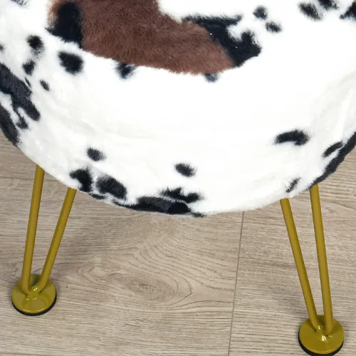 Vista 5 de Otomana de Piel Sintética con Estampado de Vaca 13"x13"x17" Asiento de Banco de Entrada Suave y Mullido Redondo Resistente Otomana de Acento Vaca