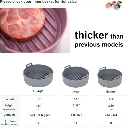 Vista 3 de Olla de silicona para freidora de aire de 5.3 cuartos de galón, cuenco, cesta, accesorios de horno para freidoras de aire seguras para alimentos