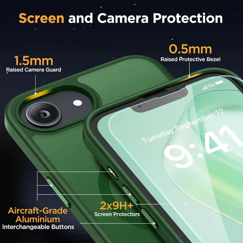 Vista 587 de Miracase - Funda magnética para iPhone 13 de 6.1 pulgadas (compatible con MagSafe) (con 2 protectores de pantalla), protección de grado militar