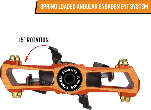 Vista 2 de Funn Ripper - Pedales sin clip para bicicleta de montaña, mecanismo de clip con resorte, compatible con tacos SPD, pedales de bicicleta de eje CrMo