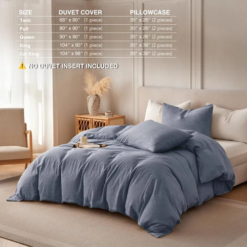 Vista 7 de BFS HOME Funda de edredón de lino tamaño King, mezcla de lino de algodón suave y transpirable, juego de ropa de cama de 3 piezas con 2 fundas