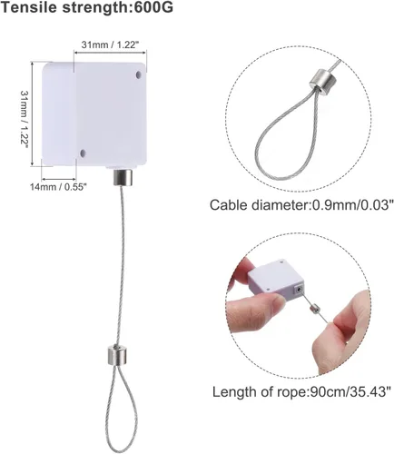 Vista 2 de MECCANIXITY Cerradura de cable retráctil con bloqueo de seguridad adhesivo de doble cara con control remoto para TV, DVD, sala de exposición