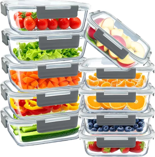 Vista 9 de Paquete de 3 recipientes de vidrio de 36 onzas con tapas herméticas sin BPA, a prueba de fugas, apilables, aptos para microondas, horno, congelador