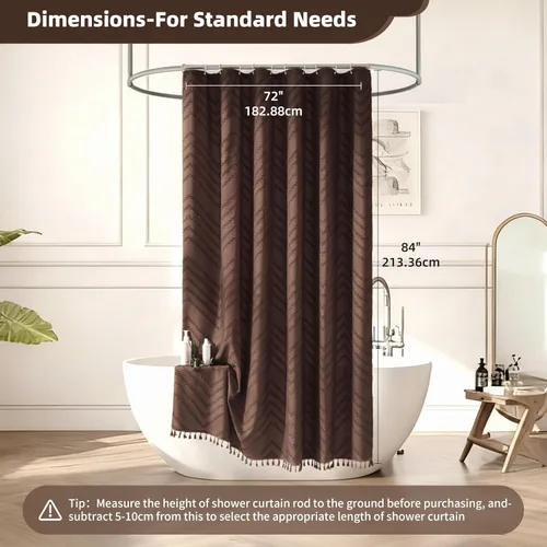 Vista 176 de Cortina de ducha Siiluminisoy de 36x72 beige, cortina de ducha de tela de tamaño pequeño, cortinas de ducha de tela con tufting, diseño chevron a