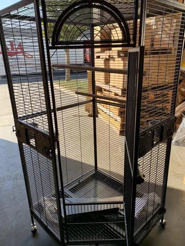 Vista 4 de Jaula de esquina para pájaros Seny para cacatúas y periquitos, color negro y blanco nuevo (negro)