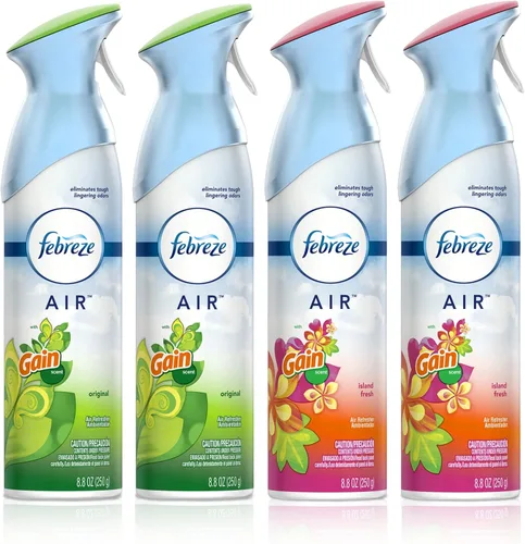 Febreze Ambientador y eliminador de olores en aerosol, Gain Original and Island Fresh Scents, 8.8 onzas (paquete de 4)