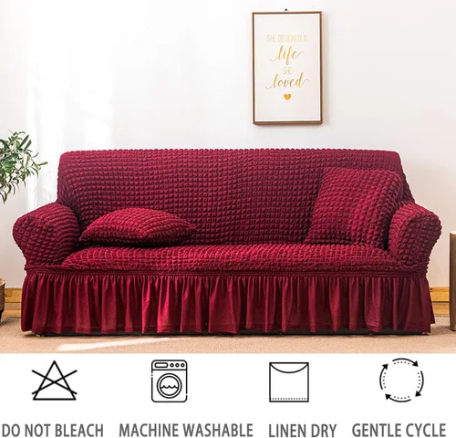 Vista 5 de Jeloris Funda elástica para sofá biplaza fácil de ajustar con falda, duradera, lavable, universal, protector de muebles de alta elasticidad