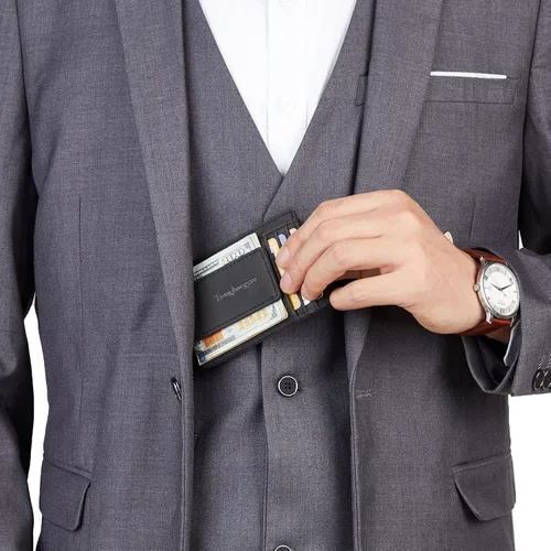 Vista 3 de Toughergun Billetera magnética con bolsillo frontal de cuero auténtico con bloqueo RFID talla única