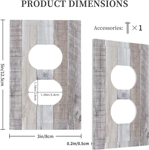 Vista 5 de Placa de pared dúplex de receptáculo de dispositivo de 1 gang de madera envejecida blanca gris con veta de tablón, cubierta de enchufe eléctrico