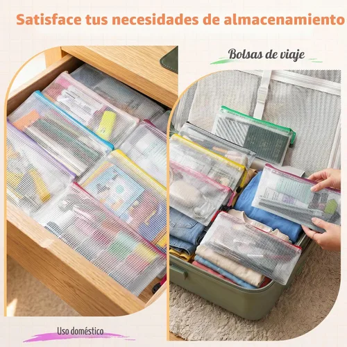 Vista 8 de Smarpau 8 bolsas con cremallera, 8 tamaños, 8 colores, bolsas de plástico con cremallera para organizar, bolsas de documentos impermeables multiusos