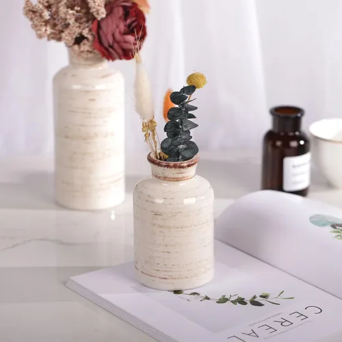 Vista 4 de Juego de jarrones de cerámica - 3 jarrones pequeños de cerámica, jarrón de flores de estilo granja para decoración del hogar, decoración de sala