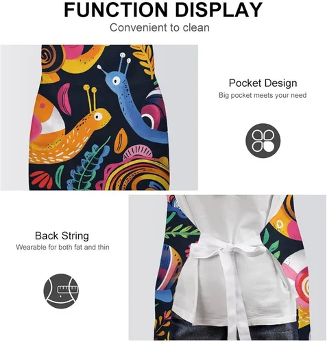 Vista 6 de MUSM Apron for Adults - 27.6 X 31.5 Inch, Heavy-Duty Polyester Aprons with Two Large Pockets, Waterproof Snail And Flower Kitchen Apron for Cooking