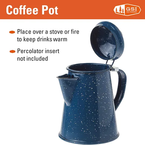 Vista 2 de GSI Outdoors Cafetera esmaltada para almacenar café caliente, té para campamento y granja, 6 tazas