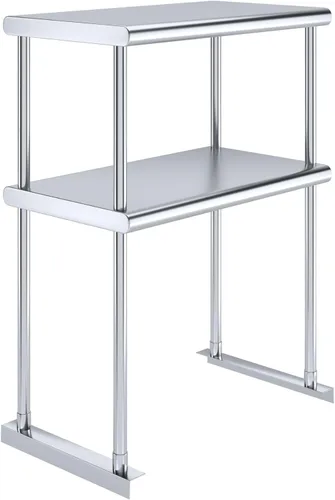 Vista 17 de Estante doble de acero inoxidable resistente con certificación NSF de calibre 18 con soportes para cocinas, cuartos de servicio, almacenamiento