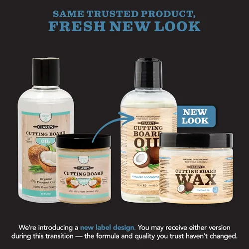 Vista 6 de CLARK'S Kit de cuidado de tabla de cortar con aceite de coco, incluye aceite de bloque de carnicero y cera, fabricado con aceite de coco refinado