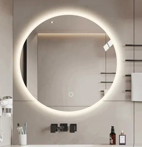 Espejo de baño LED redondo de 24 pulgadas con luces, espejo de tocador antivaho montado en la pared, 3 colores regulables, a prueba de explosiones