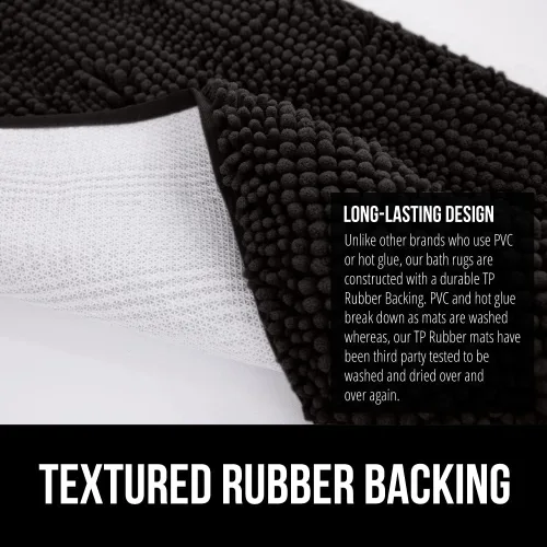 Vista 5 de Gorilla Grip - Tapete de baño de felpilla gruesa, suave y absorbente, secado rápido, de microfibra, con reverso de caucho, para piso de ducha, Negro