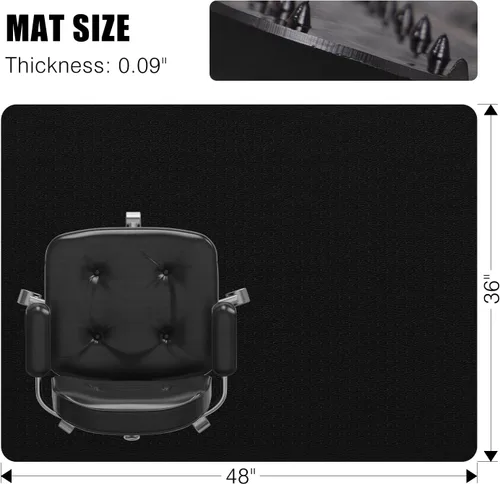 Vista 2 de Chair Mat for Carpet, 36" x 48" Office Chair Mat for Carpeted Floors, Non-Slip Carpet Protector Floor Mat with Grips, Plastic Heavy-Duty Rolling