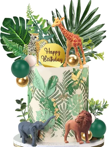 Vista 9 de 27 piezas de decoración para tartas de animales de la selva, figura de animales de safari, suministros de cumpleaños (uno salvaje)