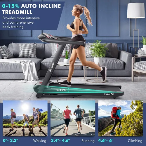 Vista 2 de Goplus Caminadora plegable de 4.75 HP con 15% de inclinación automática, caminadora eléctrica Superfit con control de voz y aplicación, 20 programas