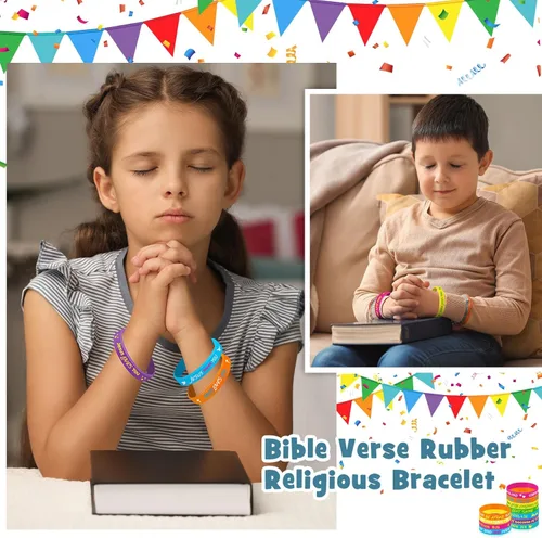 Vista 5 de Gueevin 60 Pulseras con Versículos Bíblicos para Niños Pulseras de Escrituras Cristianas Pulsera de Jesús Religiosa Motivacional Regalos Escolares