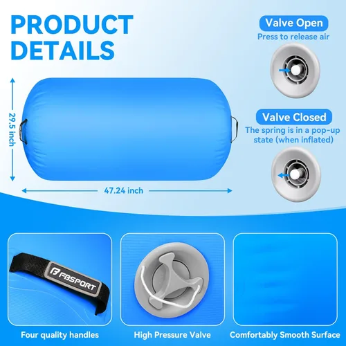 Vista 2 de Air Roller Gymnastics Barrel, Inflatable Gymnastics Air Roller Inflatable Air Gymnastics Mat for Yoga Cheerleading Training Home Outdoor