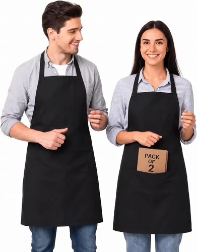 CALICOT Black Cotton Aprons with Pockets, Pack of 2 - Women and Men Negro