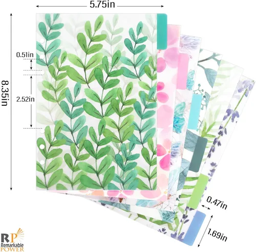 Vista 2 de RP Remarkable Power, Paquete de 24 separadores de índice de plástico A5 de la serie floral, divisor de pestañas insertable para 6 anillos