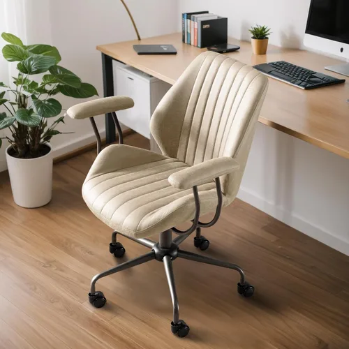 Vista 11 de Mid Century Modren - Silla de oficina, escritorio para computadora con ruedas, silla ejecutiva ergonómica de respaldo alto con soporte lumbar, silla