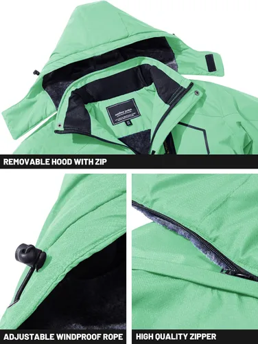 Vista 2 de TACVASEN Chaqueta de esquí con capucha impermeable para hombre, para senderismo, pesca, viajes, forro polar, parka