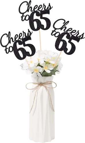 Vista 49 de Gexolenu Cheers to 21, paquete de 10 piezas de centros de mesa de cumpleaños número 21 con purpurina negra de doble cara para mesas, palitos