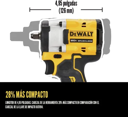 Vista 8 de DEWALT ATOMIC 20V MAX* 3/8 pulgadas Llave de impacto inalámbrica con yunque de anillo de retención (solo herramienta) (DCF923B)