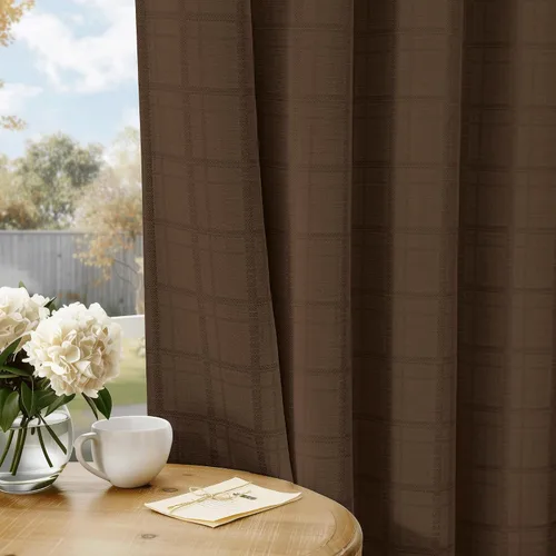 Vista 13 de Beauoop Cortinas Opacas de Jacquard a Cuadros Beige de 96 Pulgadas de Largo, 2 Paneles para Dormitorio y Sala de Estar, Cuadros Vichy