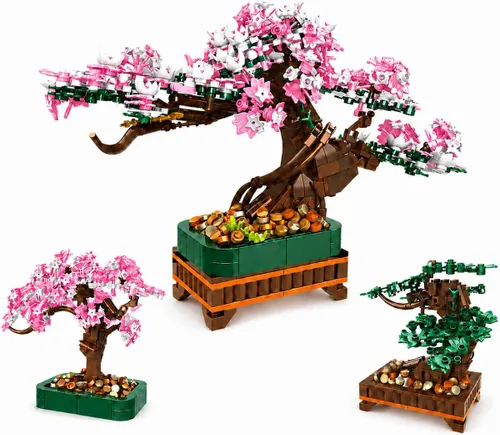 NEWABWN Juego de construcción de árbol bonsái 3 en 1 en flor de cerezo, 711 piezas