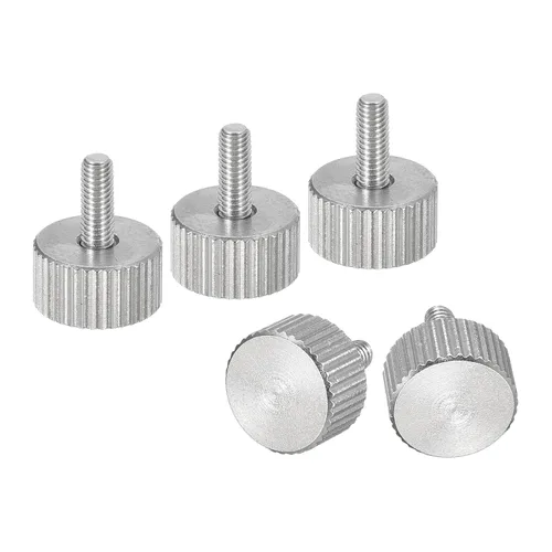Vista 12 de uxcell M3x6mm Tornillos de pulgar moleteados, 5 piezas de acero inoxidable 304, cabeza plana moleteada, tornillos de pulgar roscados completamente