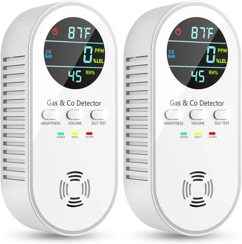 Vista 11 de Detectores de monóxido de carbono 5 en 1, detector de fugas de gas natural, detector de CO con respaldo de batería y enchufe, pantalla digital HD