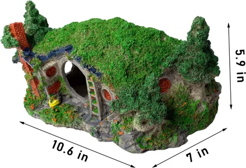 Vista 6 de kathson Gran decoración de acuario Hobbit House Cueva, 10.6 x 7 x 5.9 pulgadas, resina, escondite de peces Betta, refugio para reptiles, refugio