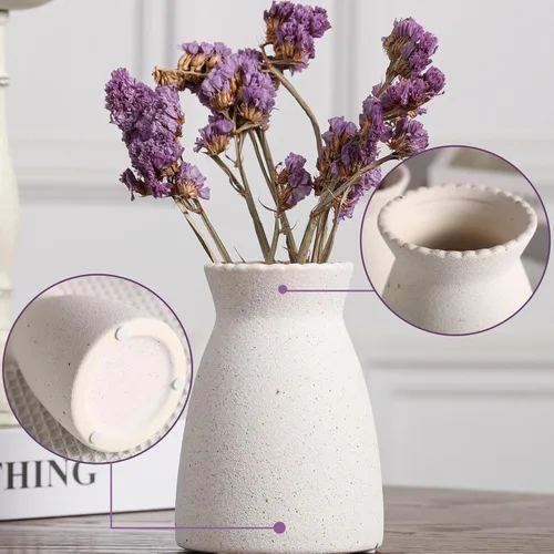 Vista 4 de hjn Florero de Flores Blanco - Florero de cerámica para decoración, jarrón blanco para flores, jarrones modernos para sala de estar/acentos